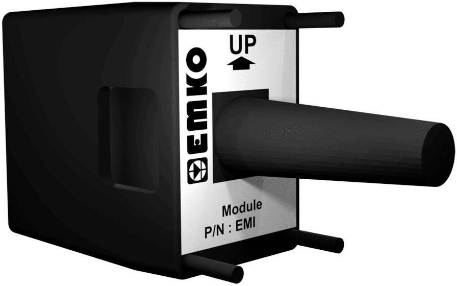 Black rectangular device with a protruding, tubular element and inscription 'EMKO UP'.
