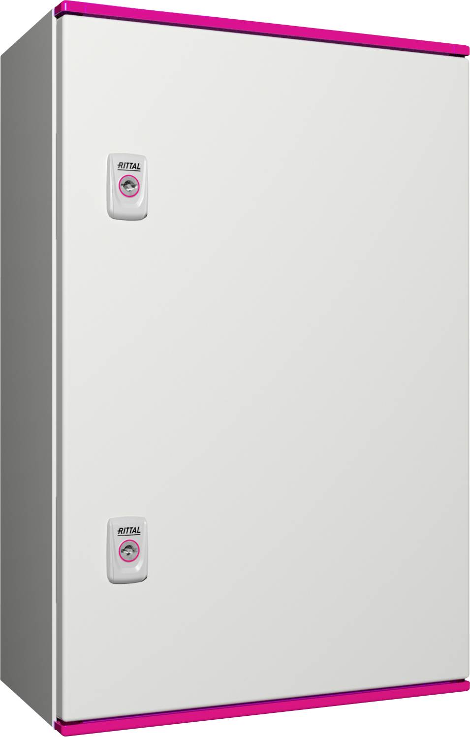 Metal cabinet with two handles and the 'Rittal' logo, against a neutral background.