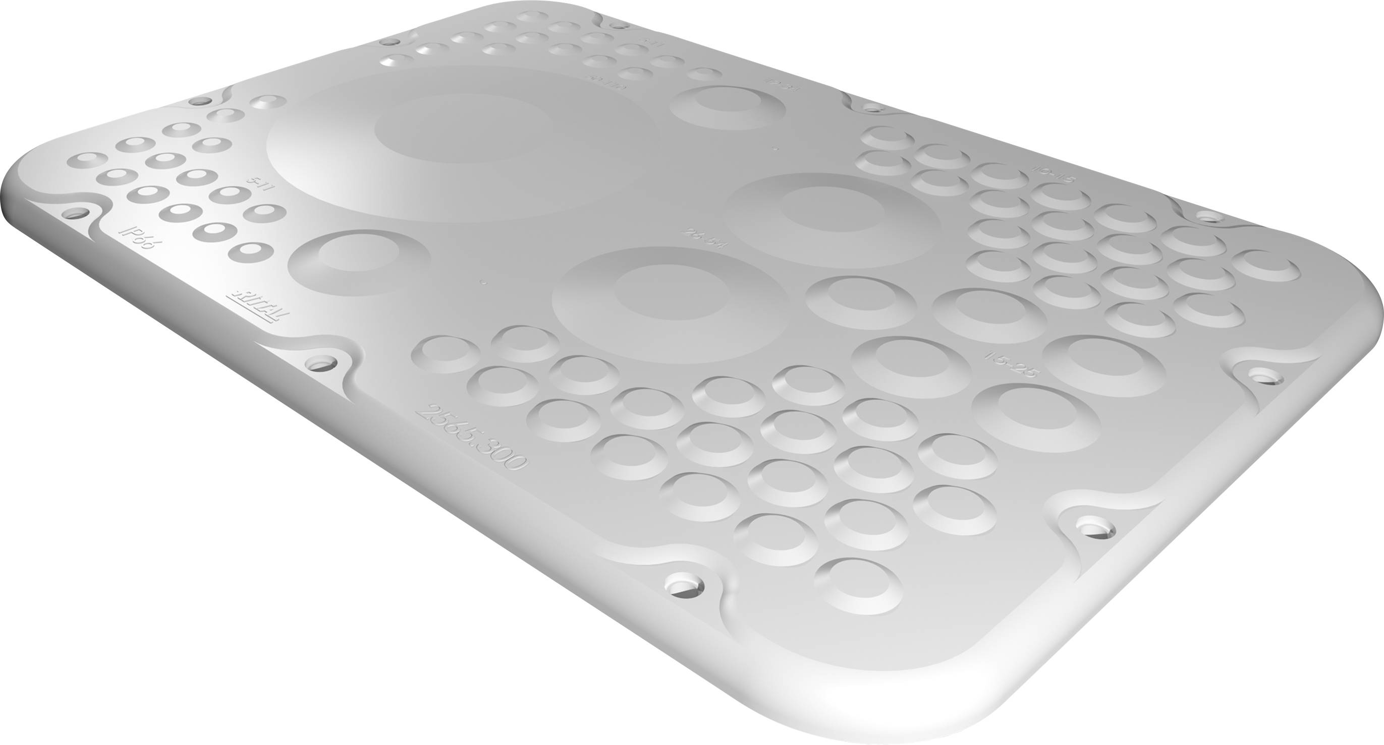 A white, rectangular structure with raised, circular patterns on the surface, potentially serving as a tactile navigation system for the visually impaired.