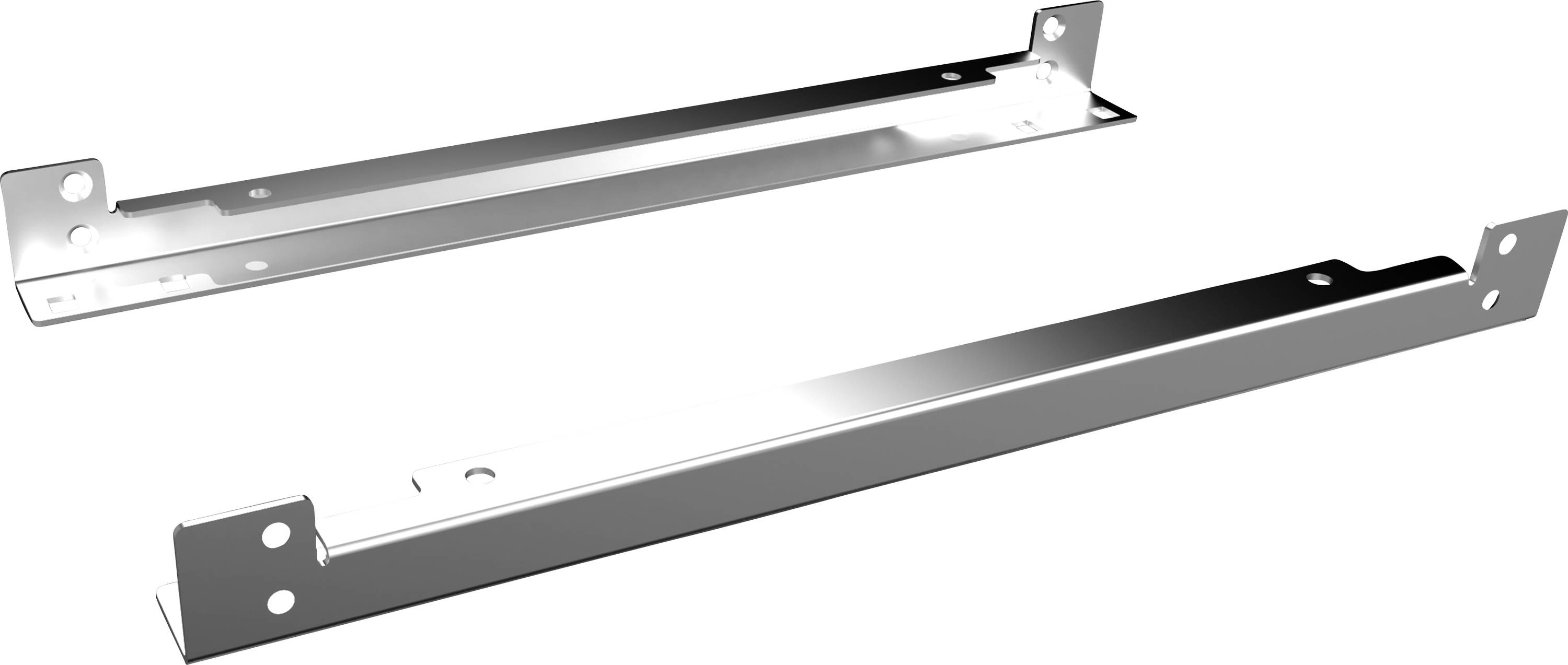 Two L-shaped metal angles, potentially for fixing or supporting in an assembly or construction context.