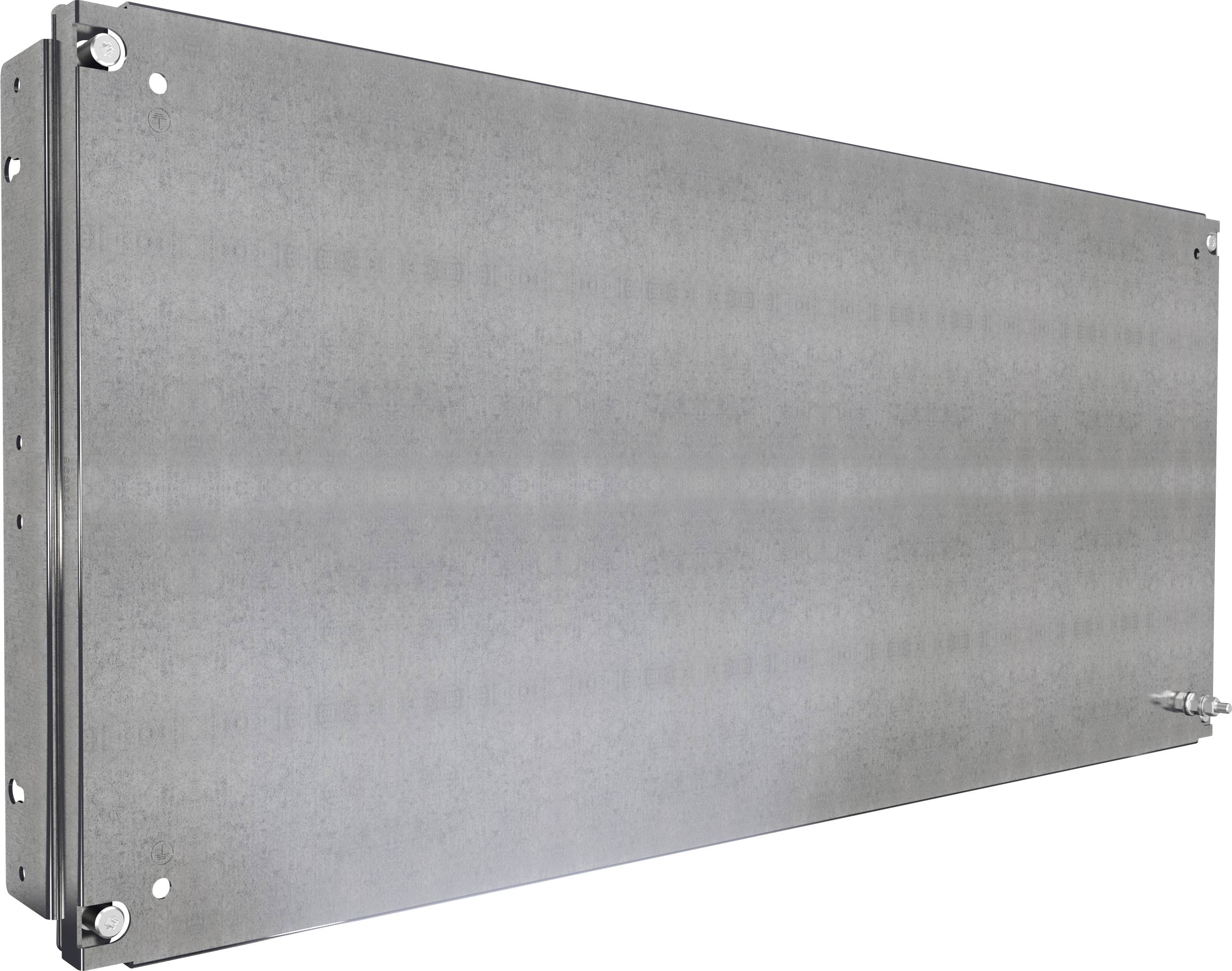 Silver metal plate with four fixing holes at the corners.