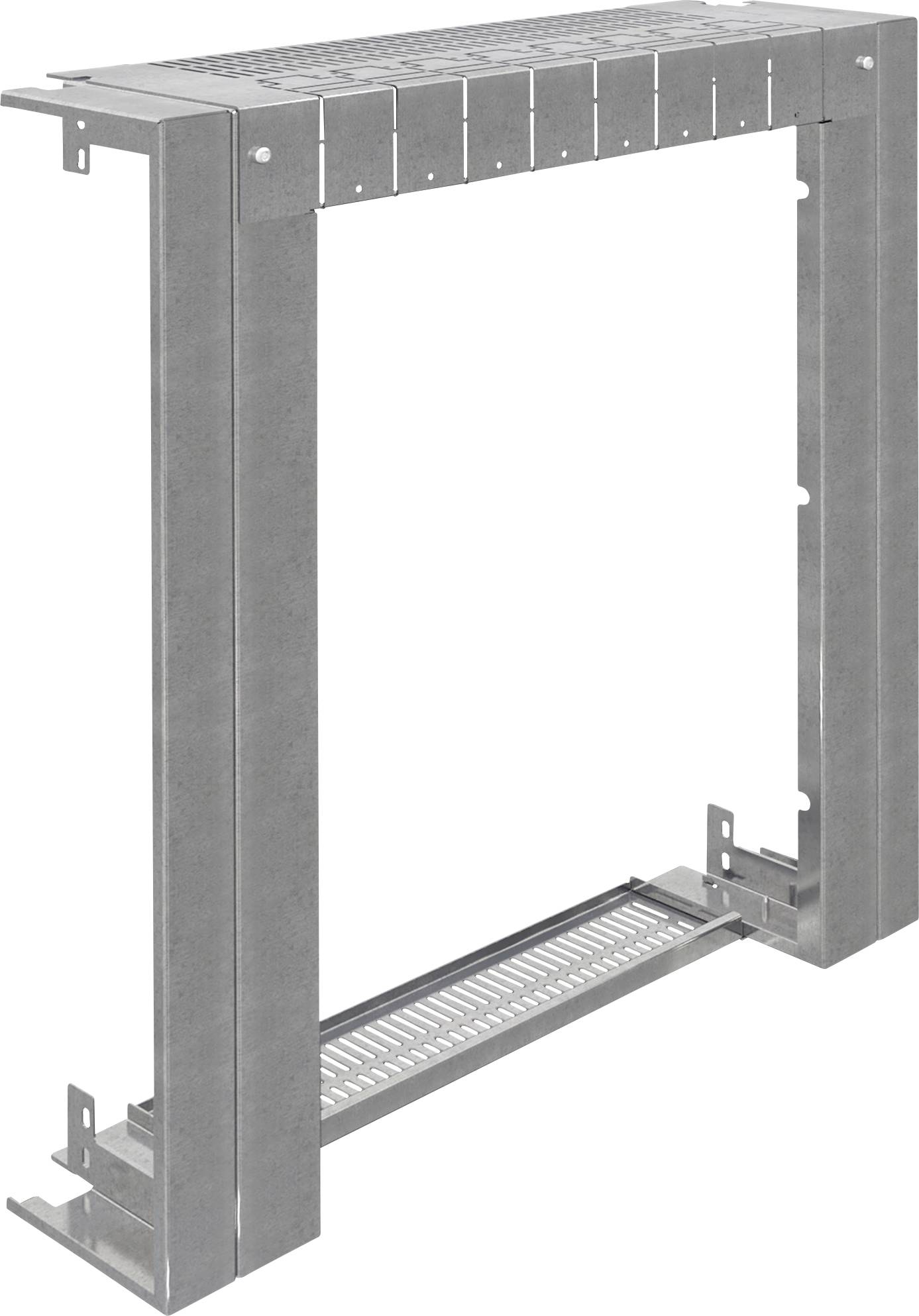 Metal frame for network cabling, robust design, open for cable management, suitable for server rooms.