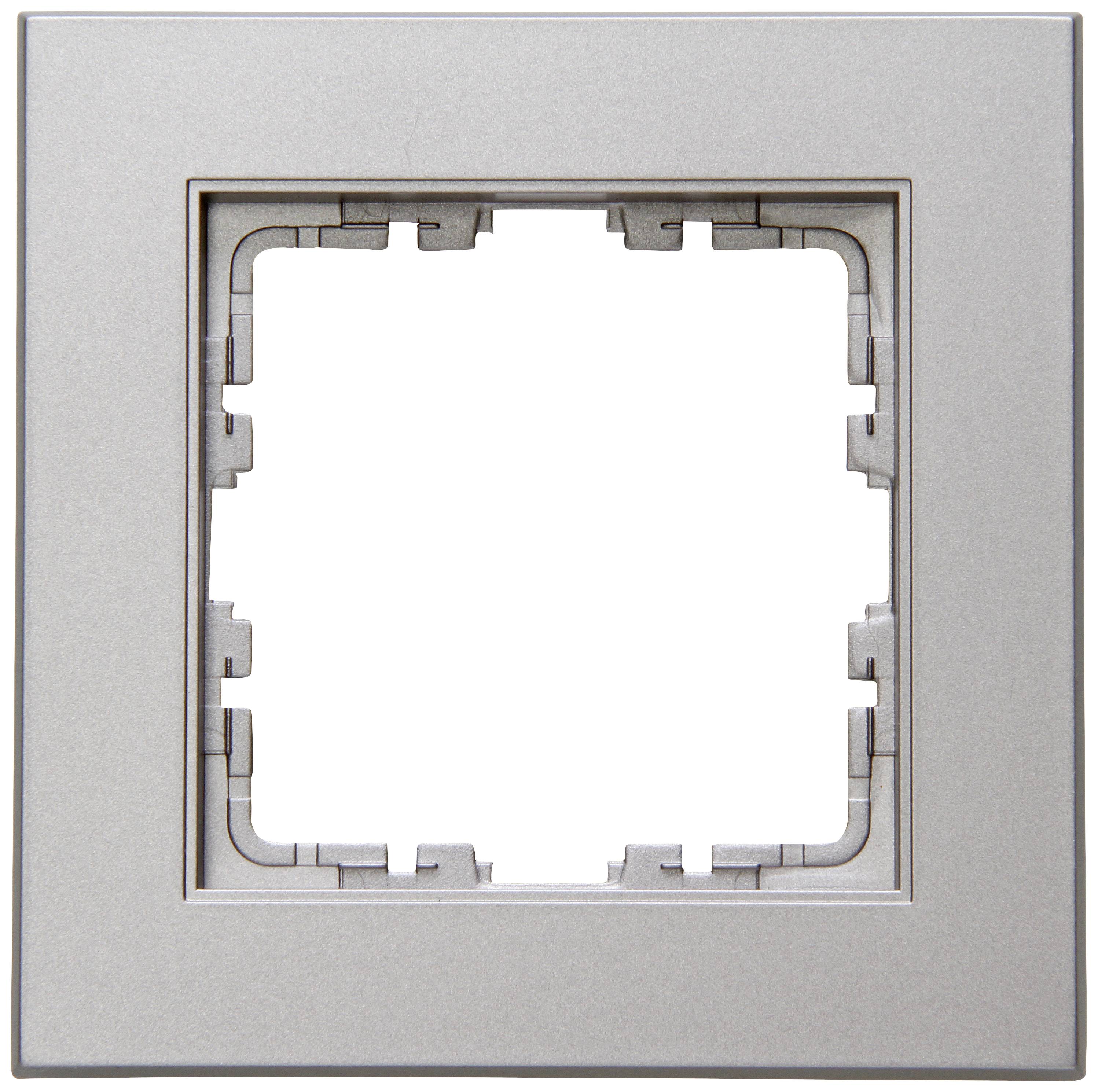 A square, metallic-looking frame with a central recess, suitable for mounting electrical switches or sockets.