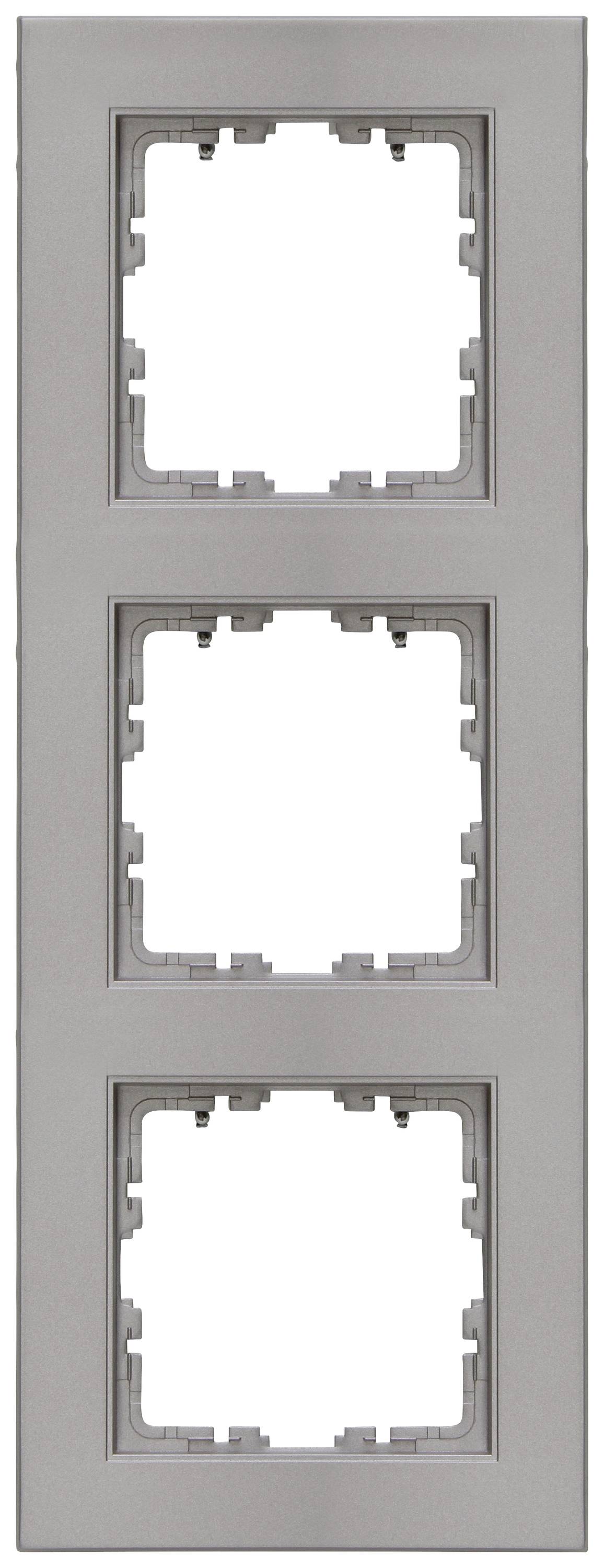 Triple-gang frame for sockets or switches, rectangular, without inserts, in grey.