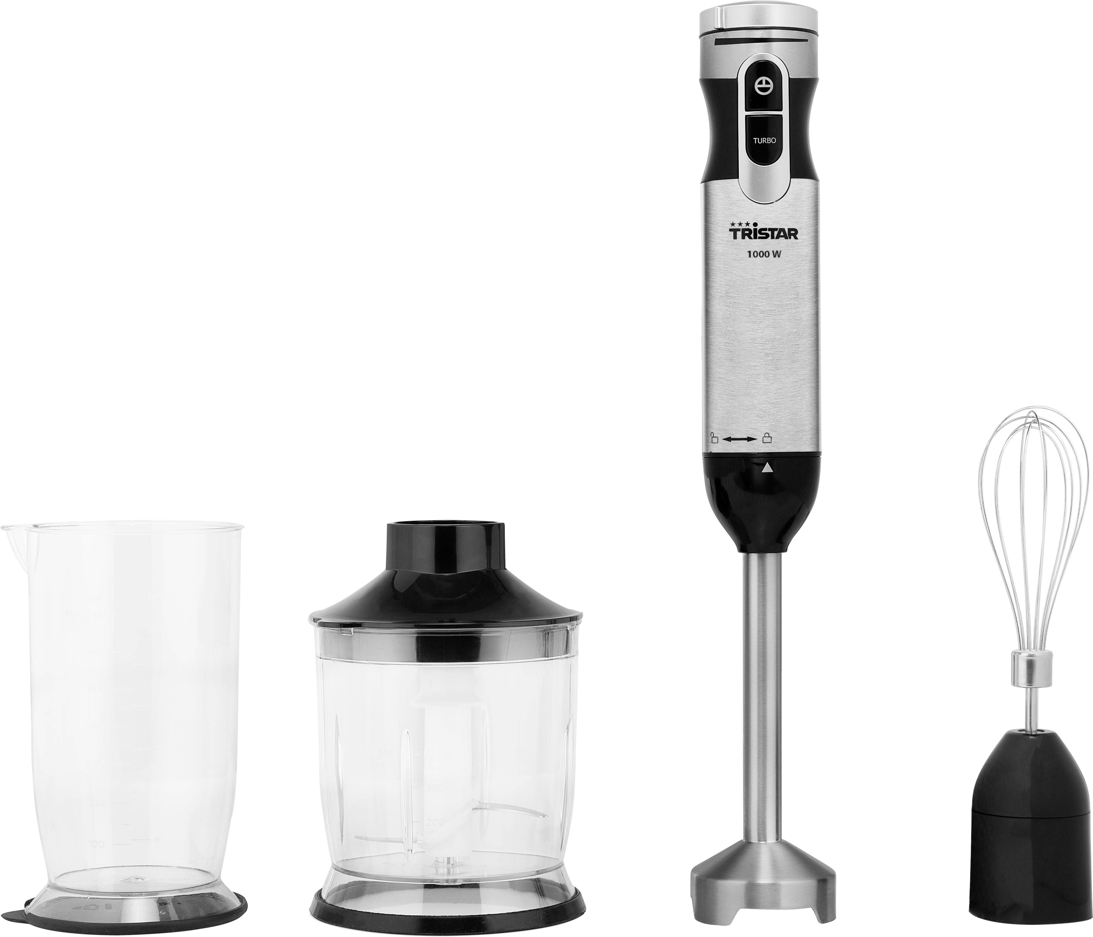 Tristar MX-4829 Hand-held blender 1000 W with graduated beaker, stepless speed control, Turbo function Stainless steel, Black