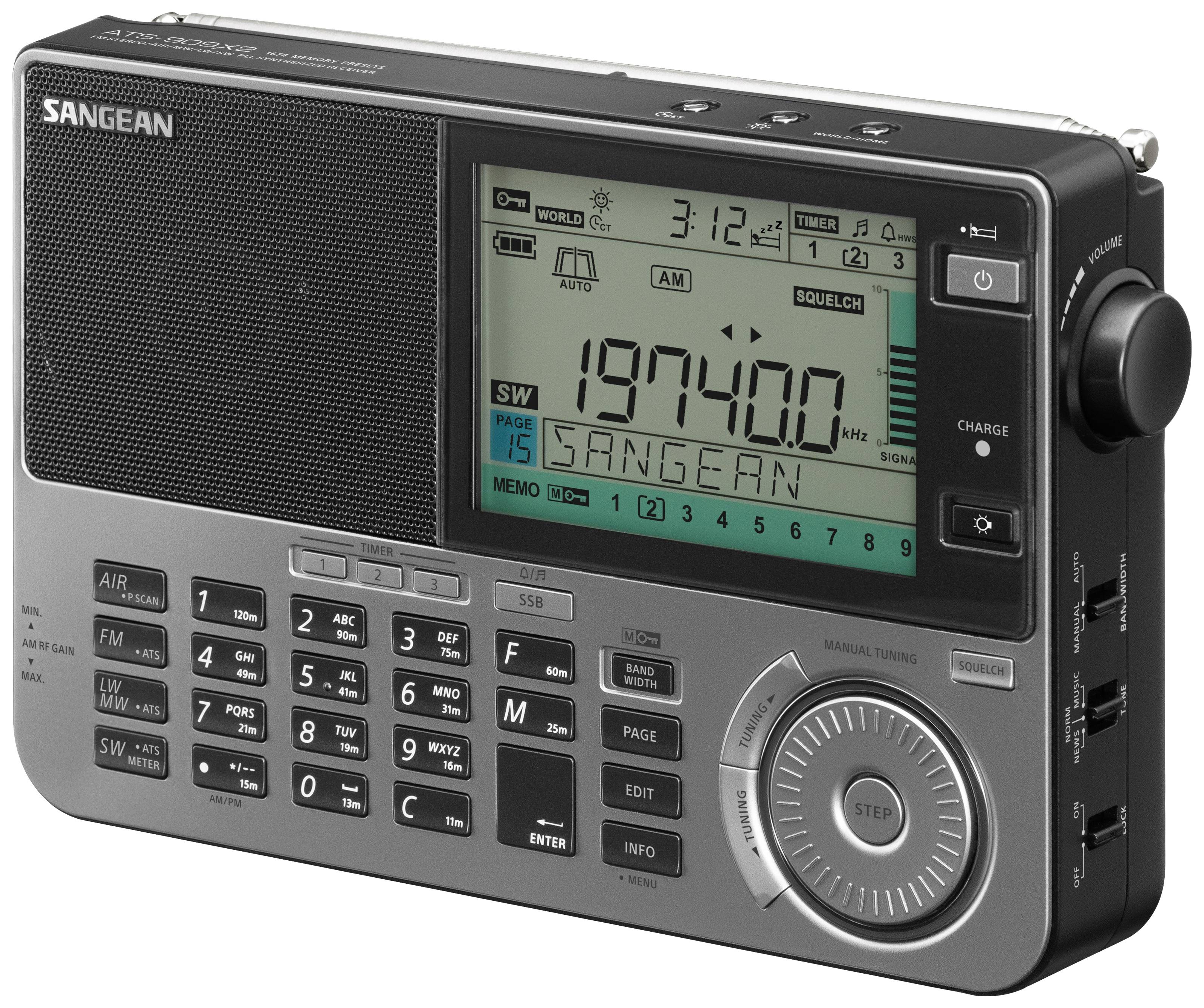 Sangean ATS-909X2 Shortwave receiver FM, LF, AM Alarm clock Black