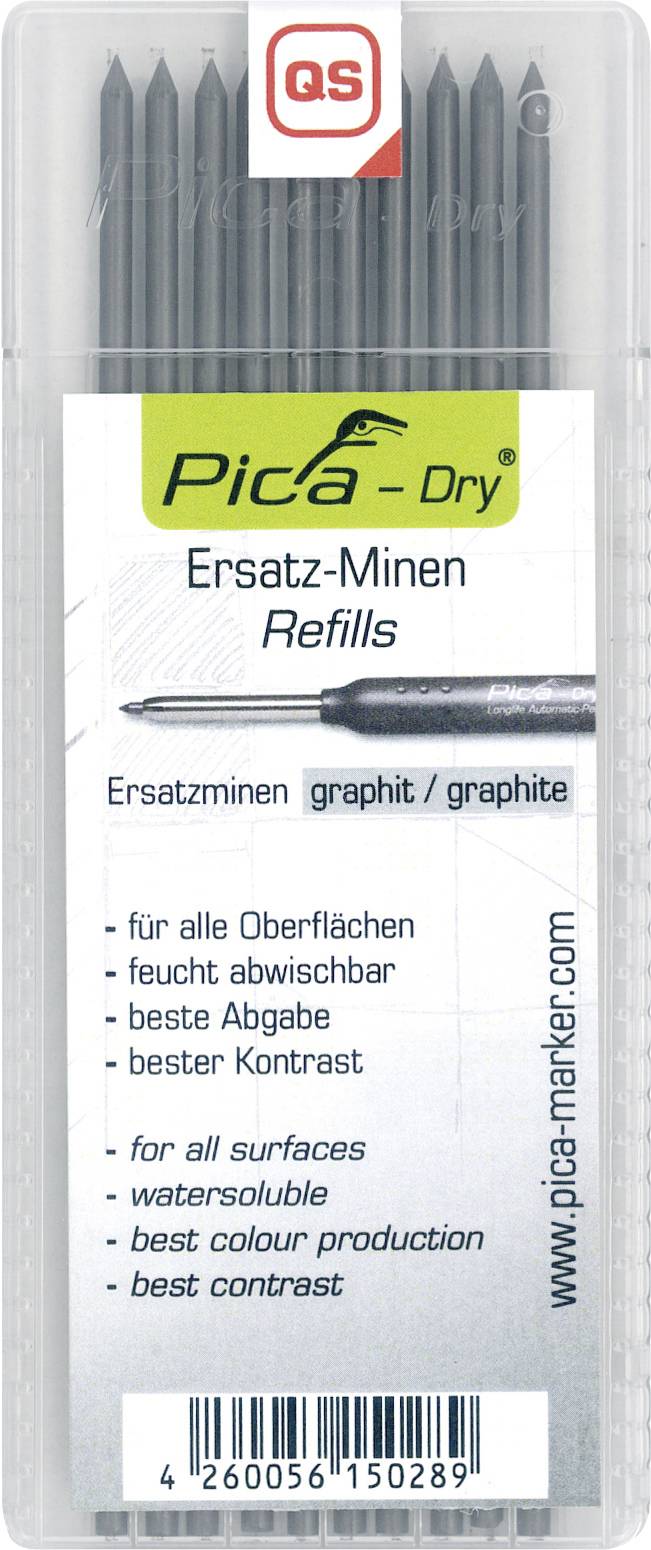 Replacement Pica-Dry leads for all surfaces, moisture-wipe compatible, best dispensing, best contrast. Contains graphite leads.