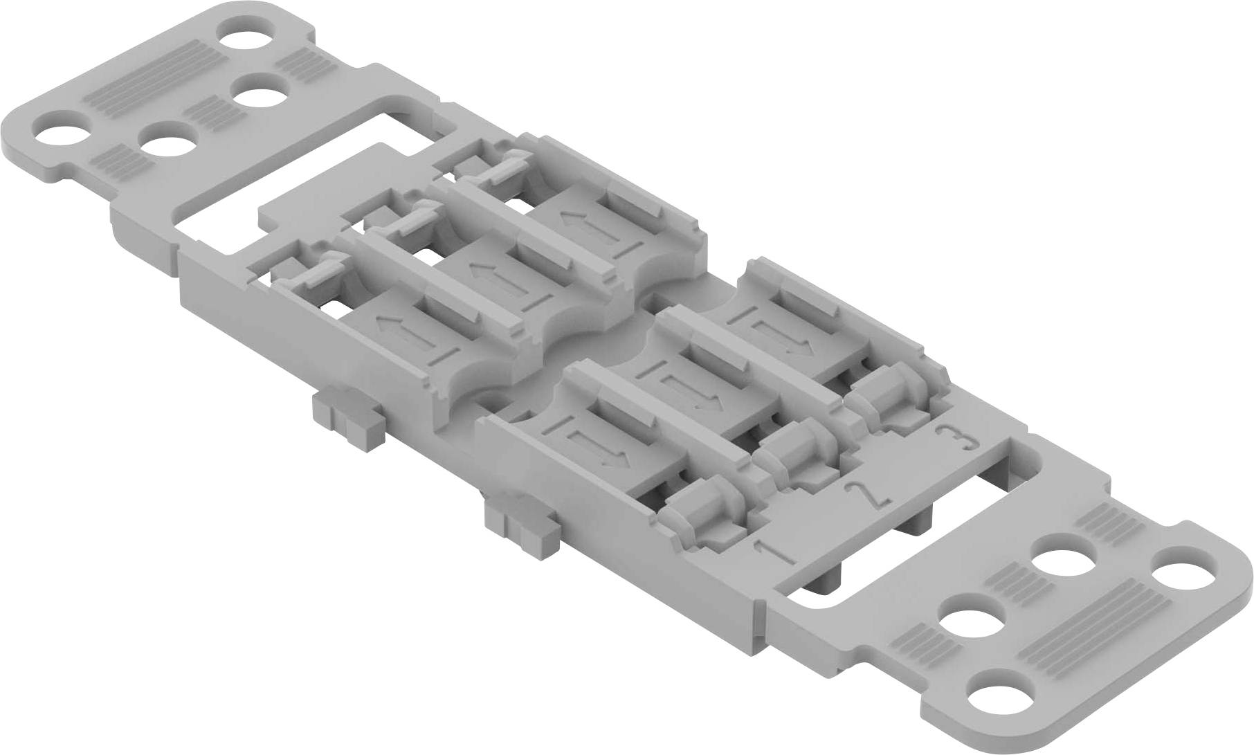 Grey-coloured electrical fuse holder, shows 3 fuse positions, mountable, suitable for industrial applications.