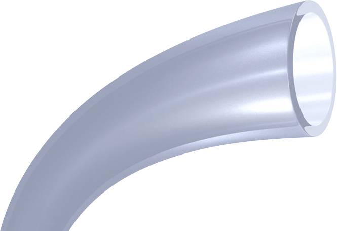 A curved, smooth pipeline made of gleaming, silver-coloured material. It conveys an impression of robustness and modernity.