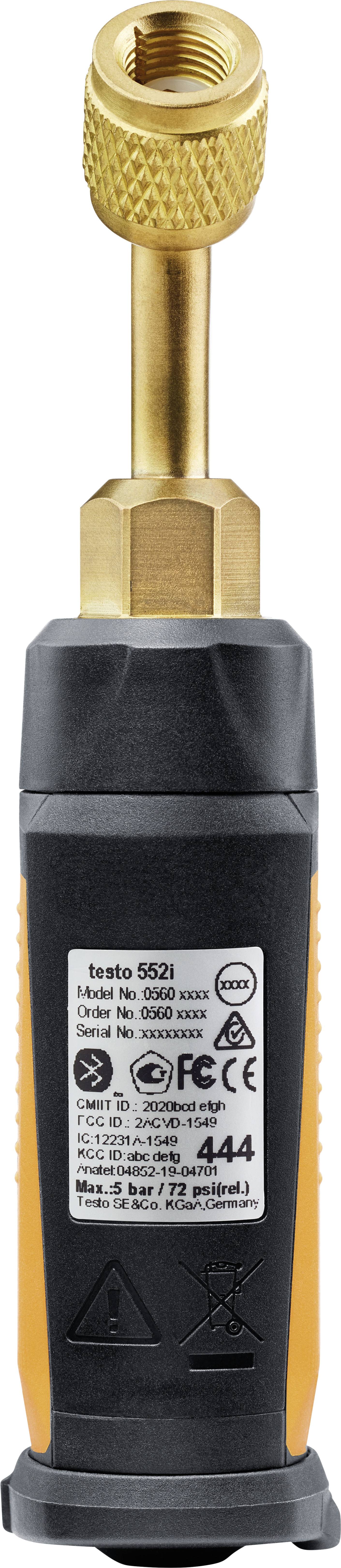 Vacuum measuring device with brass connection and rubber-coated handle. Label displays brand logo and technical specifications.