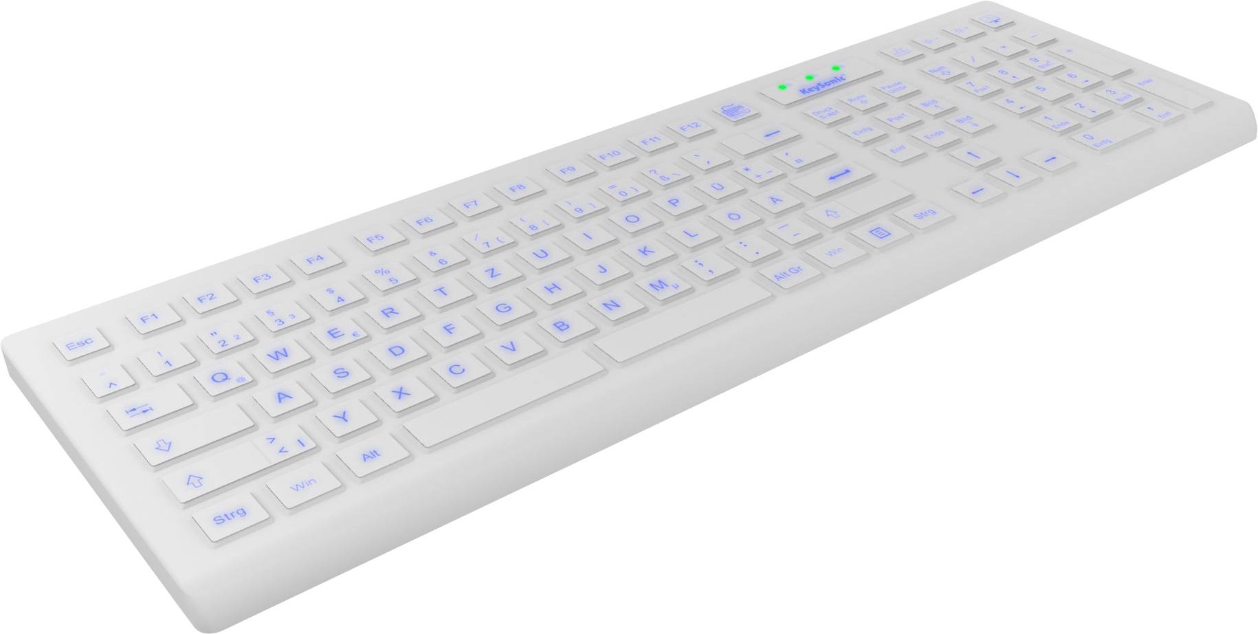 Keysonic KSK-8031INEL-Wh Corded Keyboard German, QWERTZ White Backlit, USB port, Dustproof, Splashproof