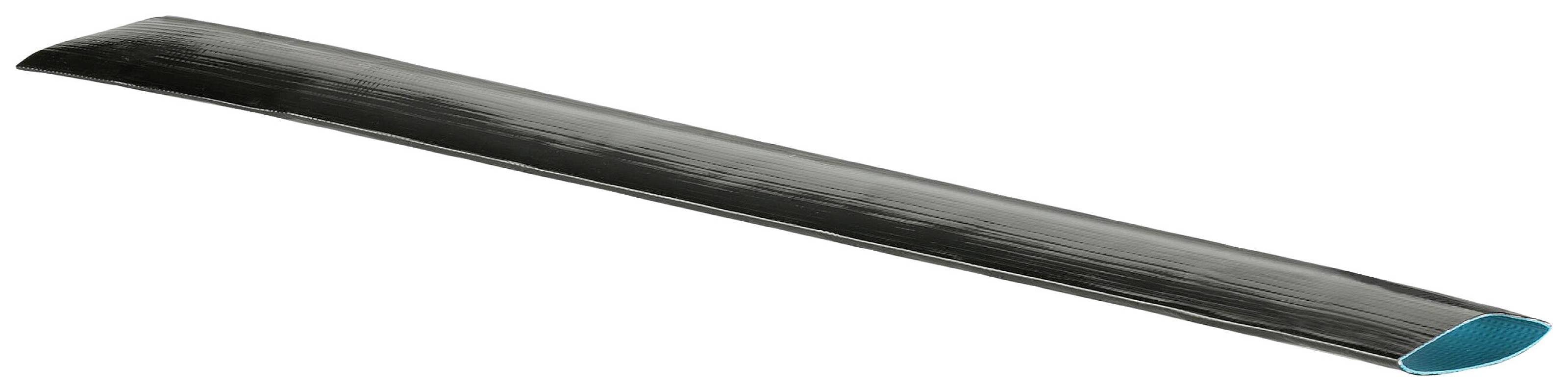 A long, narrow, black stripe with a slightly curved form on a white background.