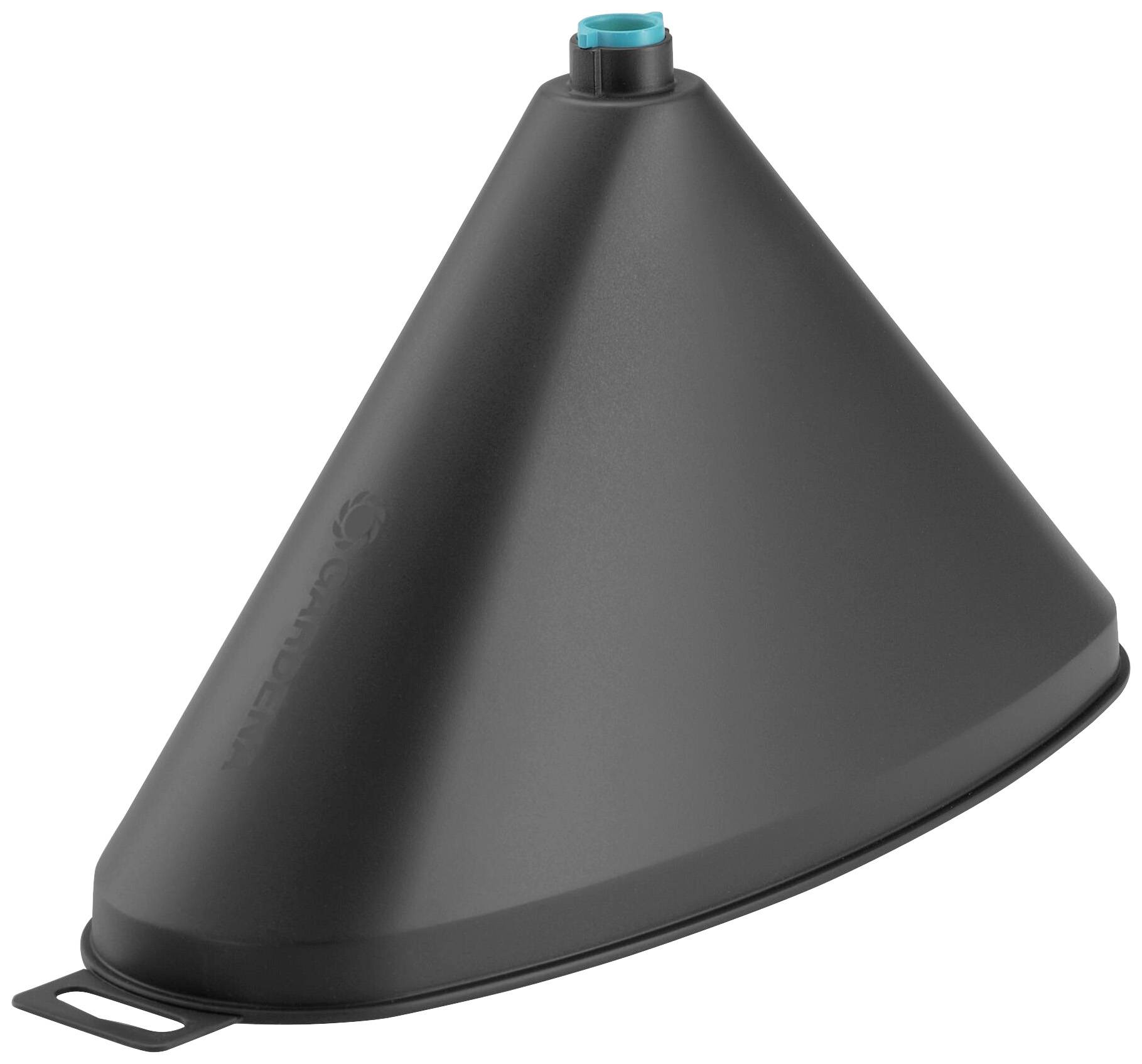 Nozzle in the shape of a cone, predominantly black with a blue tip, likely for gardening equipment or irrigation systems.