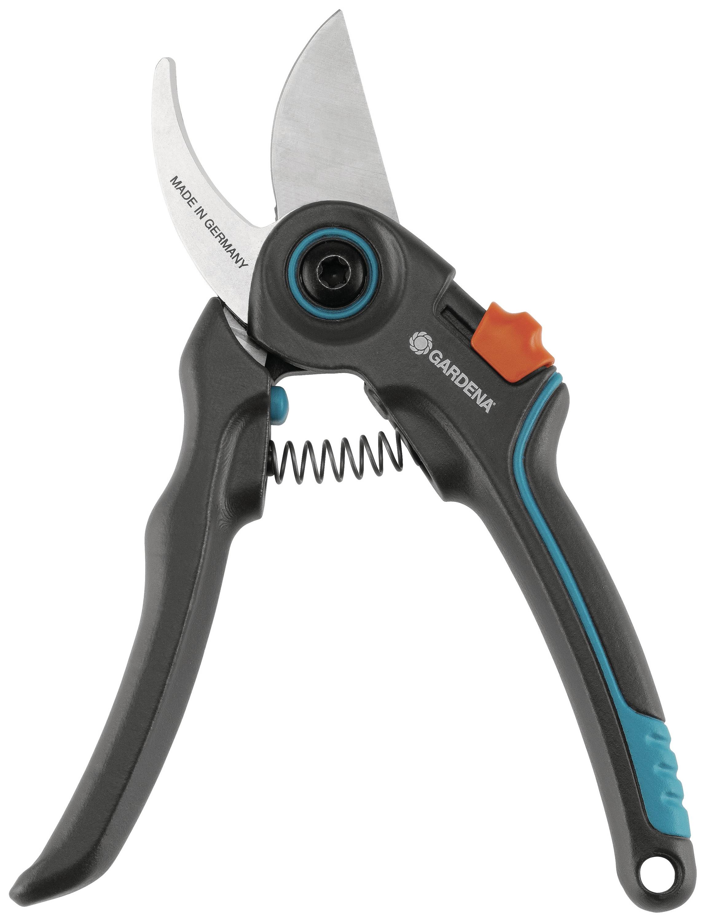 Garden secateurs with an ergonomic handle, spring-loaded mechanism, and sharp blade, suitable for precise plant cutting.