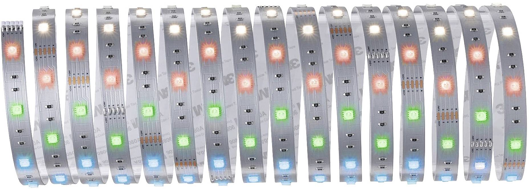 An LED strip with alternating red, green, and blue lights, suitable for decorative lighting or electronic projects.