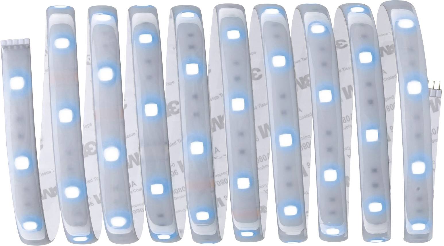 White and blue LED light strip, arranged in a spiral configuration.