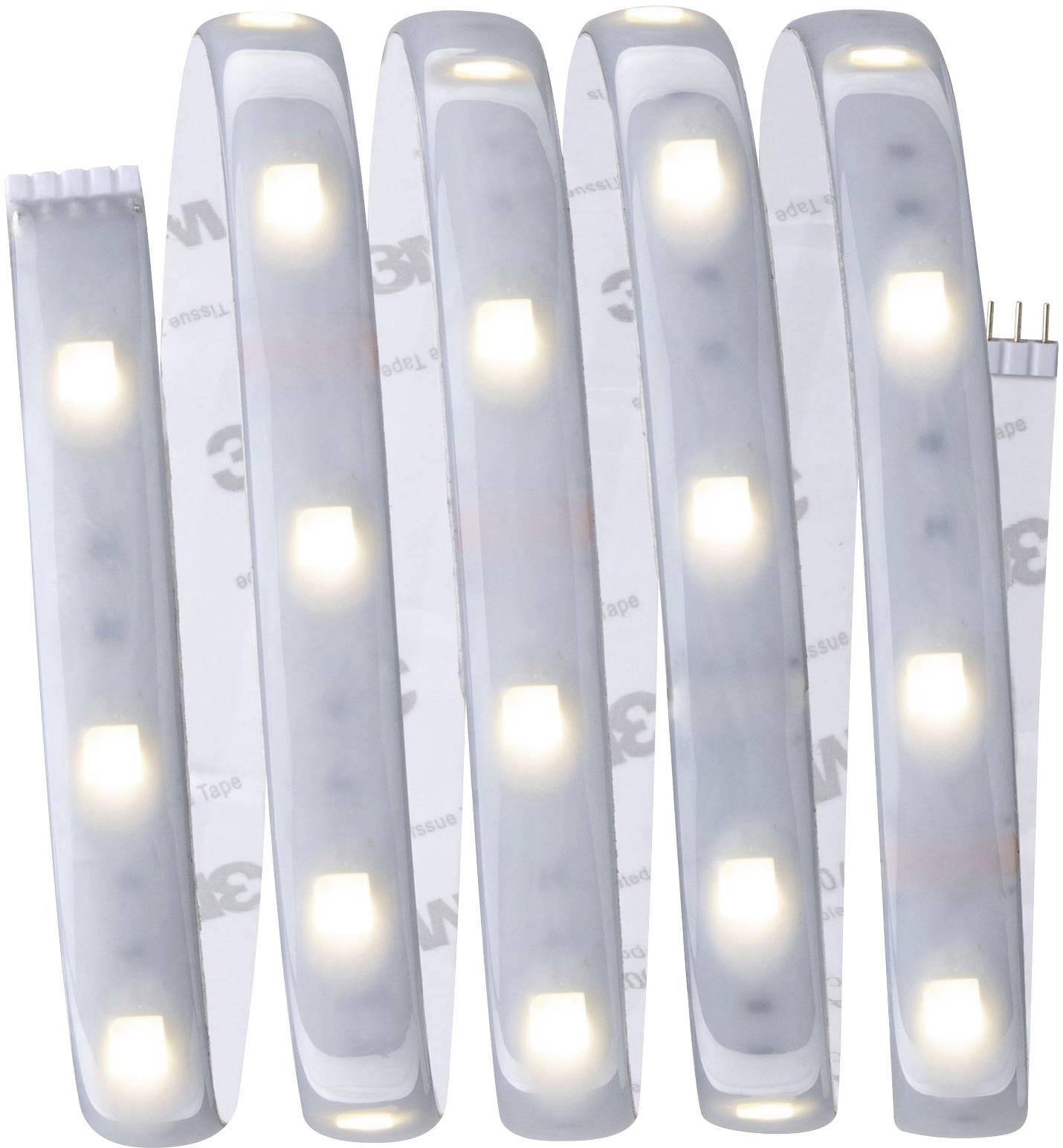 A curved LED light strip with glowing white diodes, ideal for decoration or accent lighting in interior spaces.
