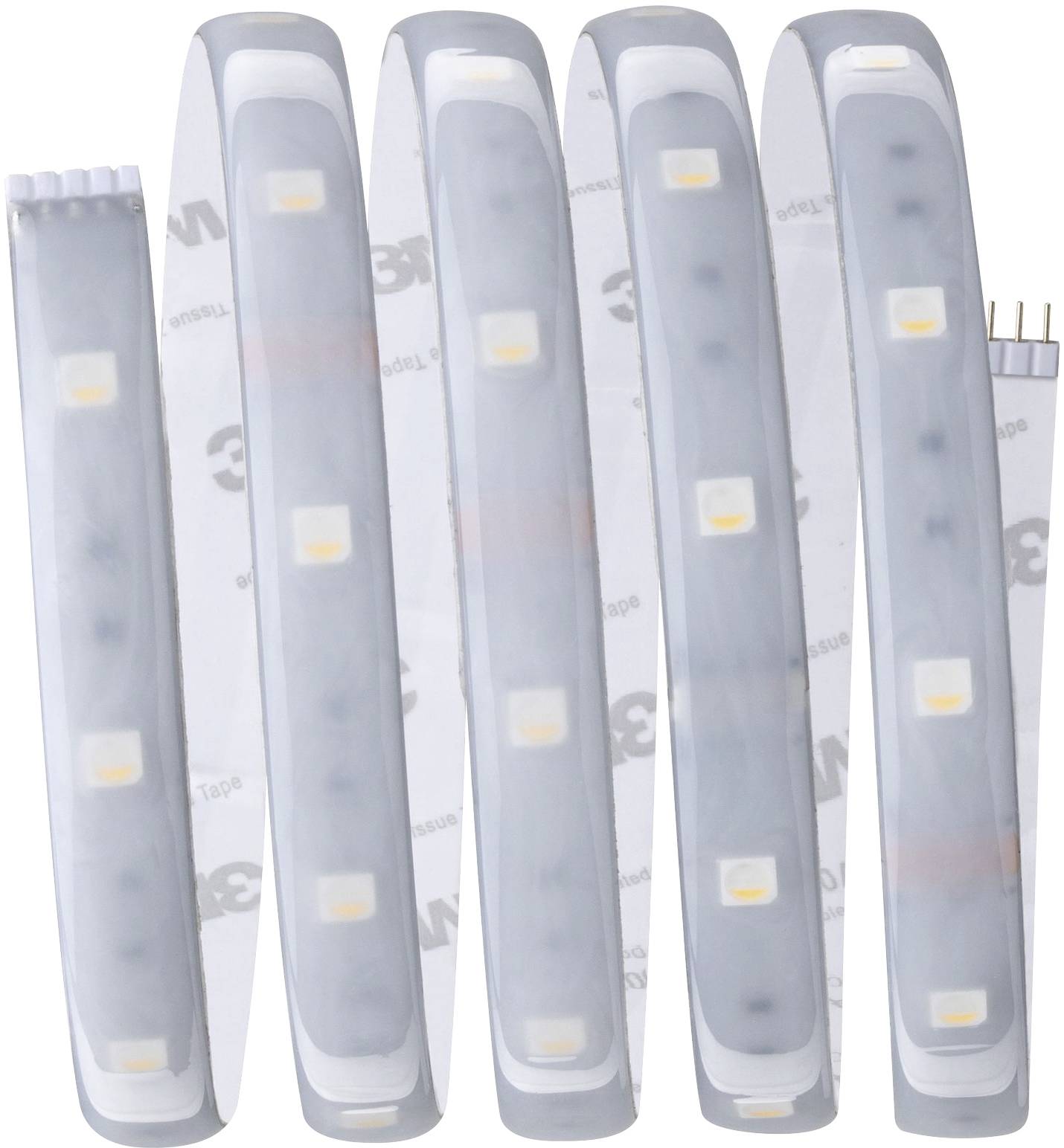Five white LED strips, vertically arranged, on a white background. Each strip displays evenly distributed light points.