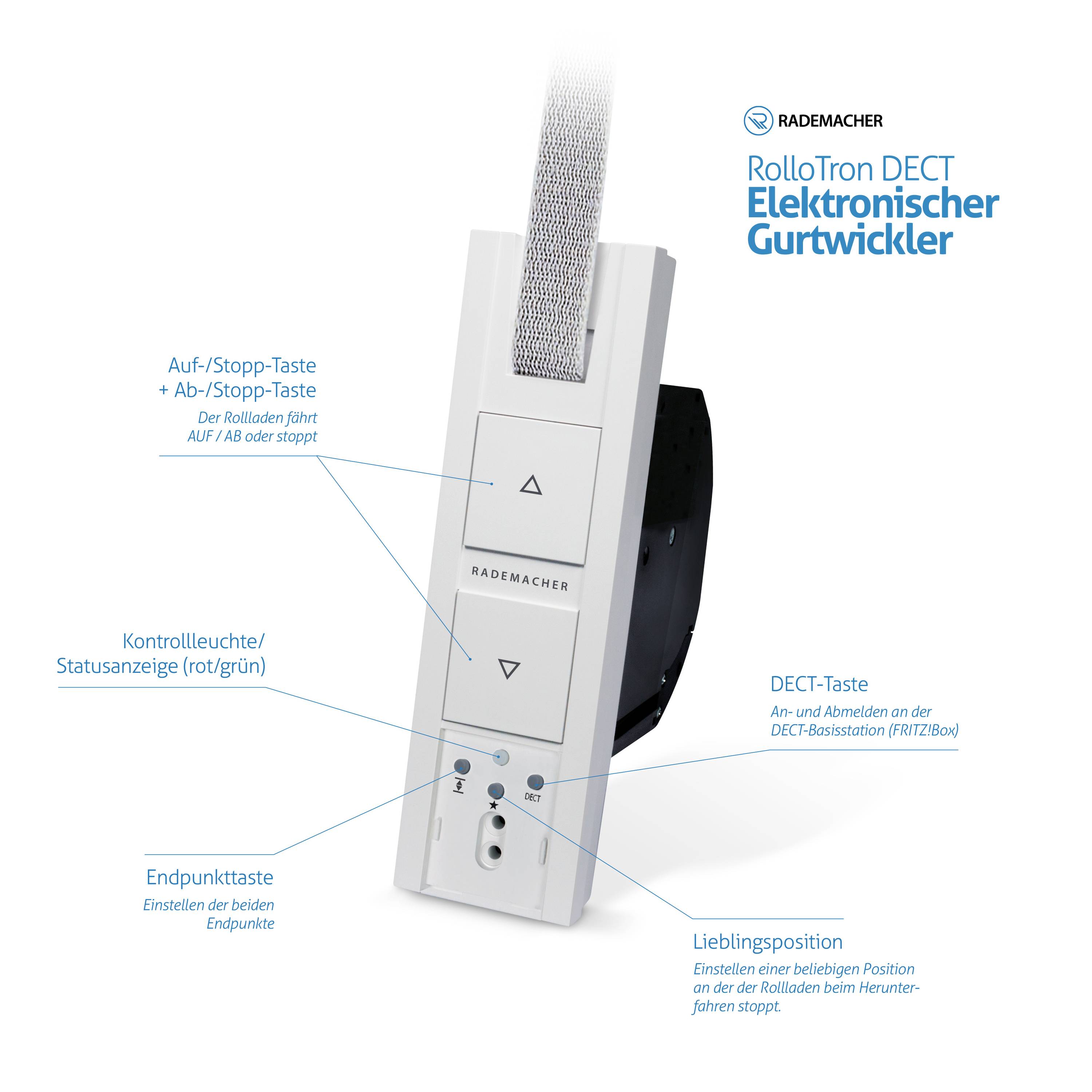 Rademacher 18234513 RolloTron DECT Electric belt winder 23 mm Tensile force (max.) 45 kg Recess-mount