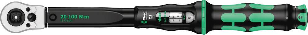 Torque wrench with scale for 20-100 Nm and ergonomic handle, suitable for precise tightening of screws.