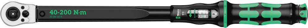 Digital torque wrench with display, showing 40-200 Nm. Black handle with green pattern, suitable for precise tightening of bolts.