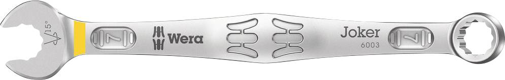 A silver Wera double-ended spanner, model Joker 6003, with one open-end and one ring-end.