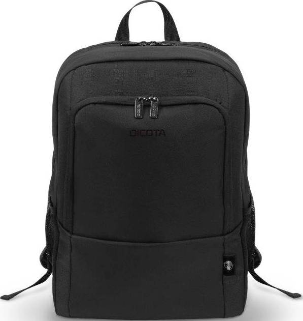 A black rucksack with multiple zip compartments and a carry handle at the top.