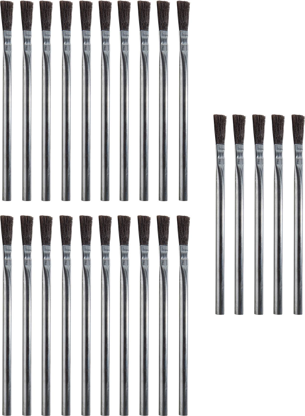30 metal brushes in two groups: One with 20 brushes, the other with 10. Suitable for cleaning or polishing work.