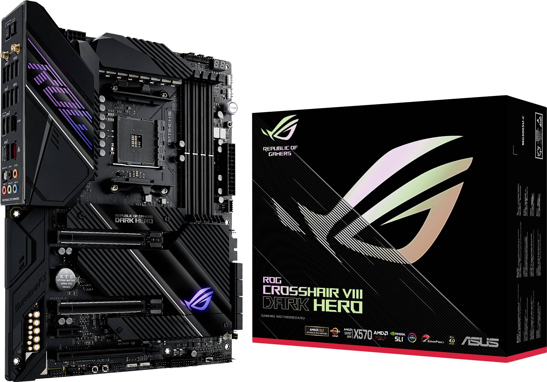 Asus ROG CROSSHAIR VIII DARK HERO Motherboard PC base AMD AM4 Form factor (details) ATX Motherboard chipset AMD® X570