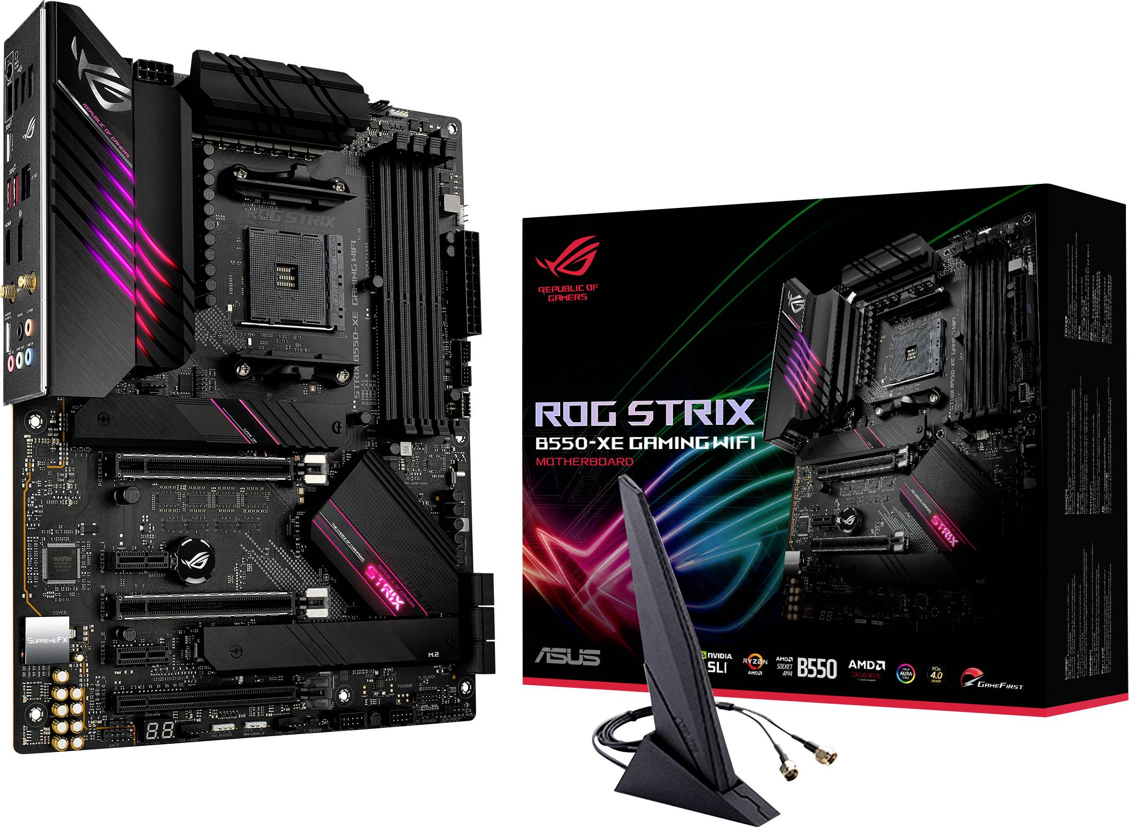 Asus ROG STRIX B550-XE GAMING WIFI Motherboard PC base AMD AM4 Form factor (details) ATX Motherboard chipset AMD® B550