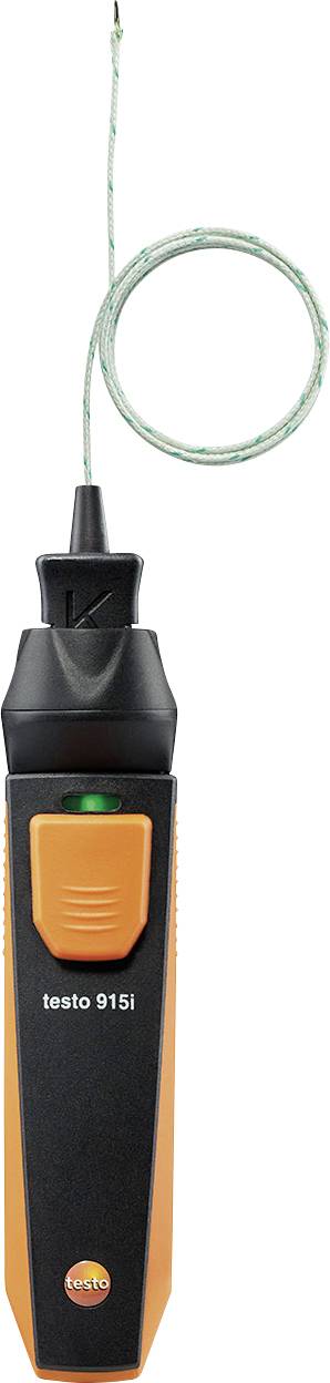 A digital measuring thermometer with a flexible sensor cable, showing the brand 'testo 915i'. Suitable for precise temperature measurements.