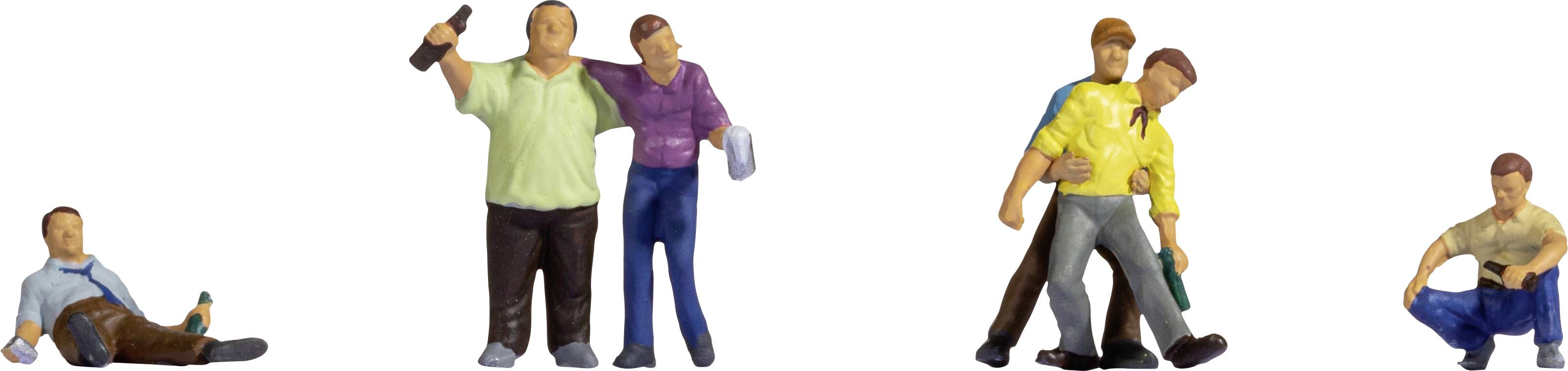 Miniature figures depicting various stages of alcohol consumption and its effects.