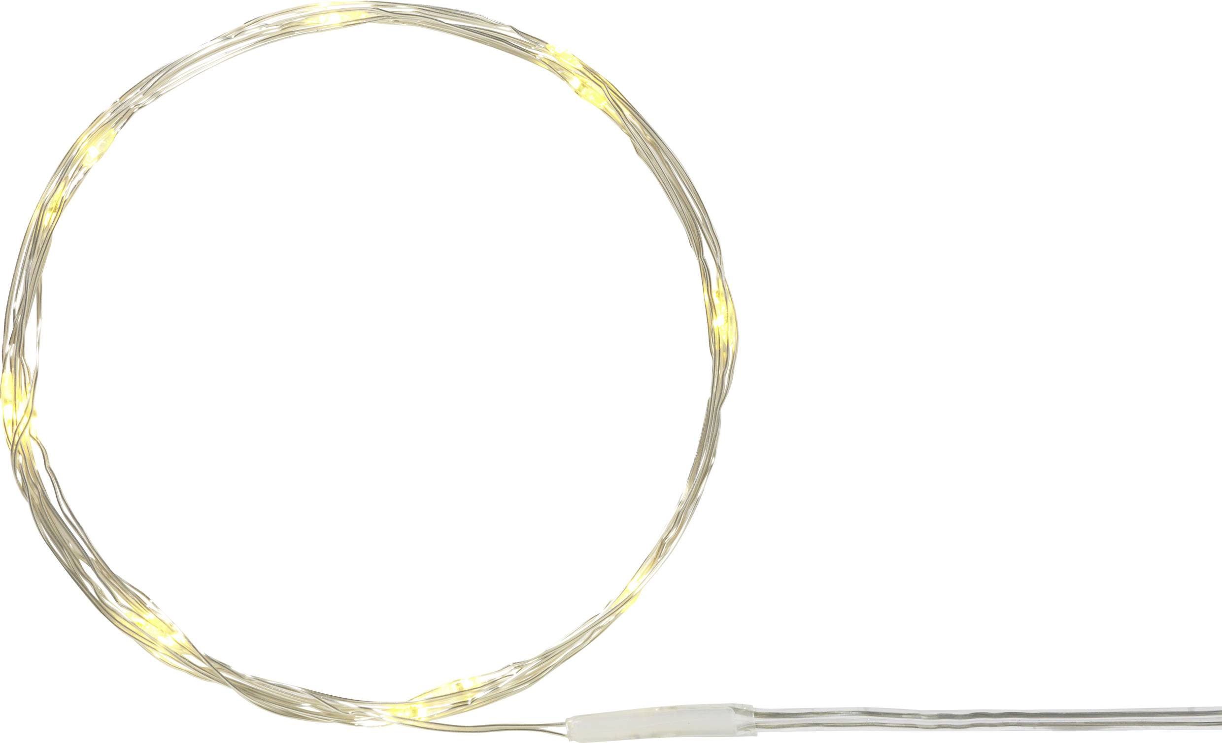 A luminous LED wire is arranged in a circular formation, featuring multiple small, warm white lights, connected by a transparent cable.