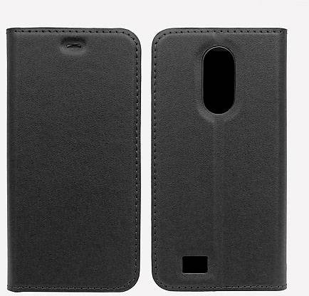 Two black phone cases standing upright, showing the front and back. The front has a card slot, and the back features a camera cutout.