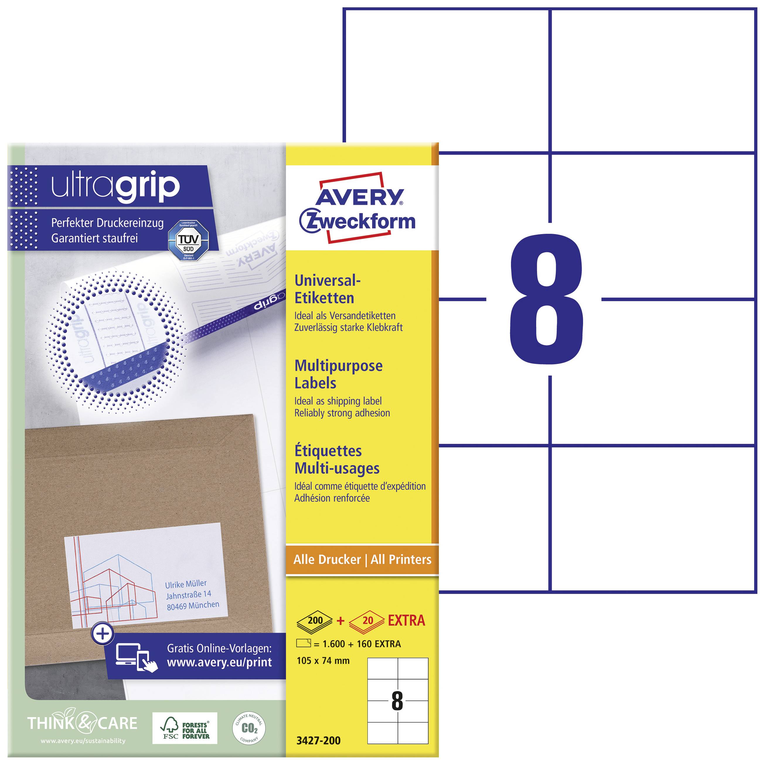 Avery Zweckform 3427 Label Pack, 160 Labels, Ideal for Shipping Labels, Suitable for All Printers, Extra Adhesive