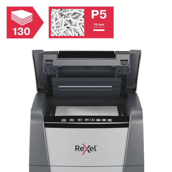 Rexel Optimum AutoFeed+ 130M Document shredder 150 sheet Micro-cut 2 x 15 mm P-5 44 l Also shreds Paper clips, Staples, Credit