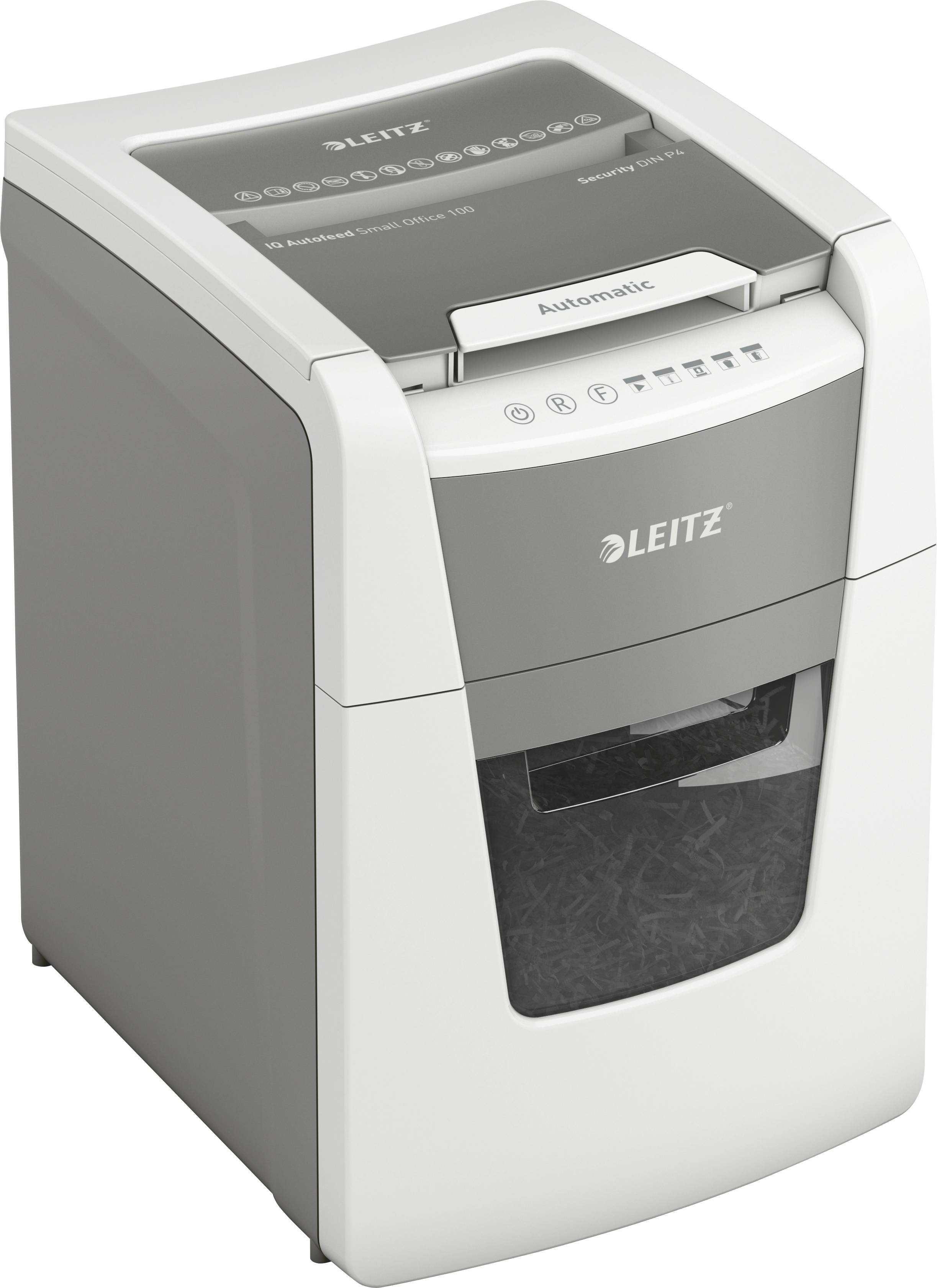 Leitz IQ Autofeed Small Office 100 Document shredder 100 sheet Particle cut P-4 34 l Also shreds Paper clips, Staples, Credit