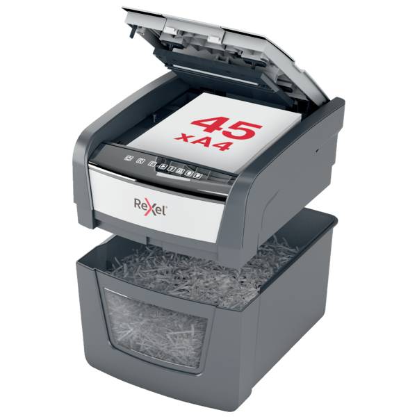 Rexel Optimum AutoFeed 45X Document shredder 45 sheet Micro-cut 4 x 28 mm P-4 20 l Also shreds Paper clips, Staples, Credit cards