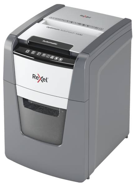 Rexel Optimum AutoFeed+ 100M Document shredder 100 sheet Micro-cut 2 x 15 mm P-5 34 l Also shreds Paper clips, Staples, Credit