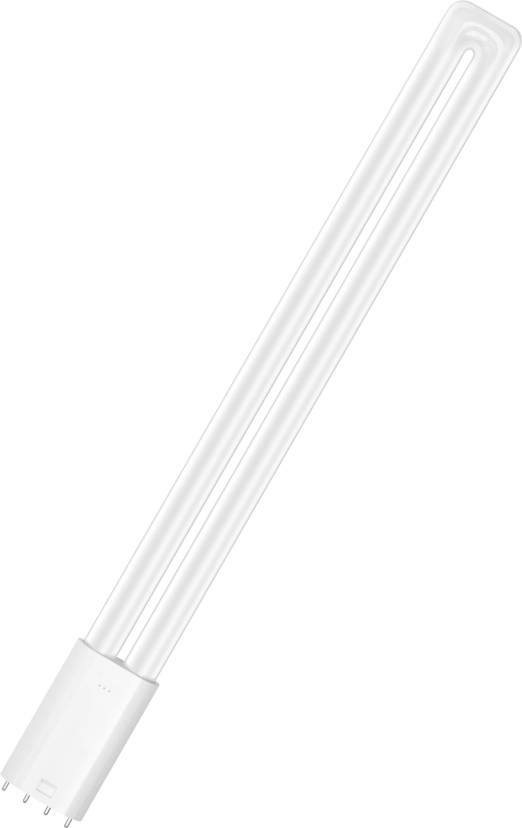 A white, U-shaped energy-saving light bulb with four connecting pins at the lower end, used for indoor lighting.