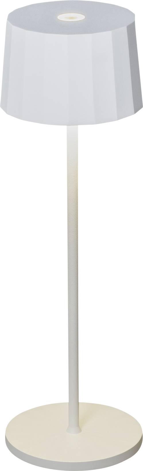 Floor lamp with a simple white shade and straight base.