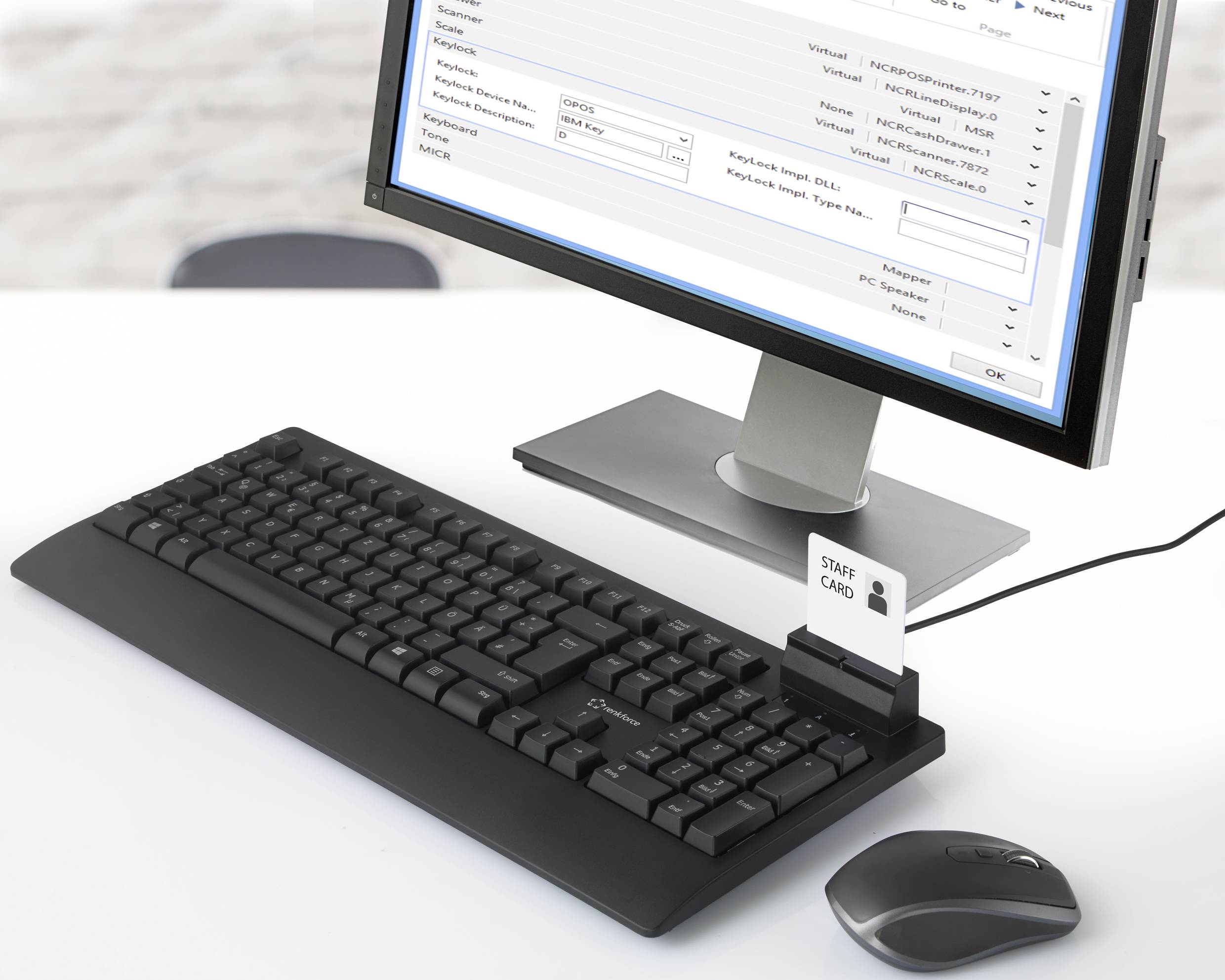 Renkforce RF-CKB-200 USB Keyboard German, QWERTZ Black Chip card reader