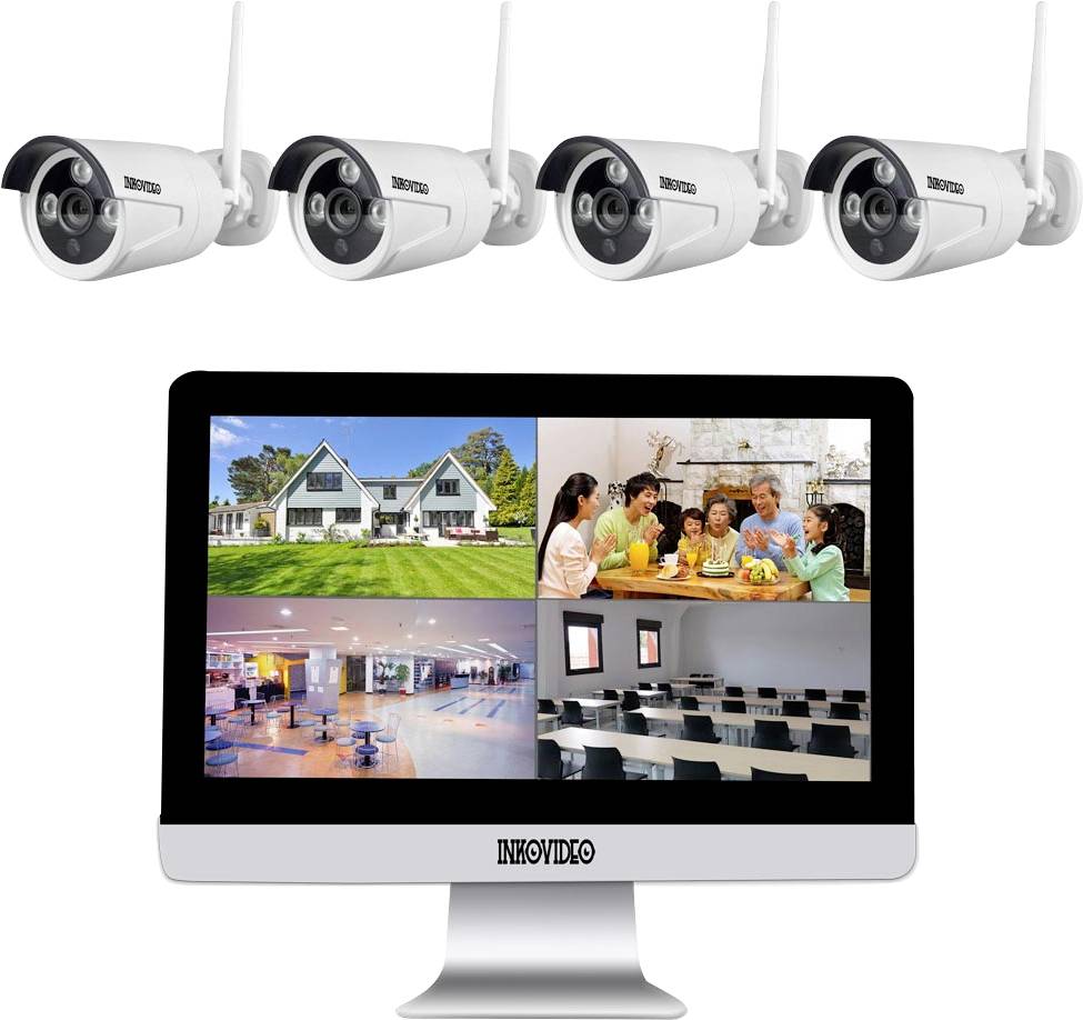 Inkovideo INKO-WM-224 iwm224 Wi-Fi IP-CCTV camera set 4-channel incl. 4 cameras 1920 x 1080 p