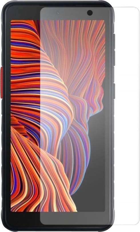 Smartphone with a colourful and abstract screen background. The device has a black border and a red button.