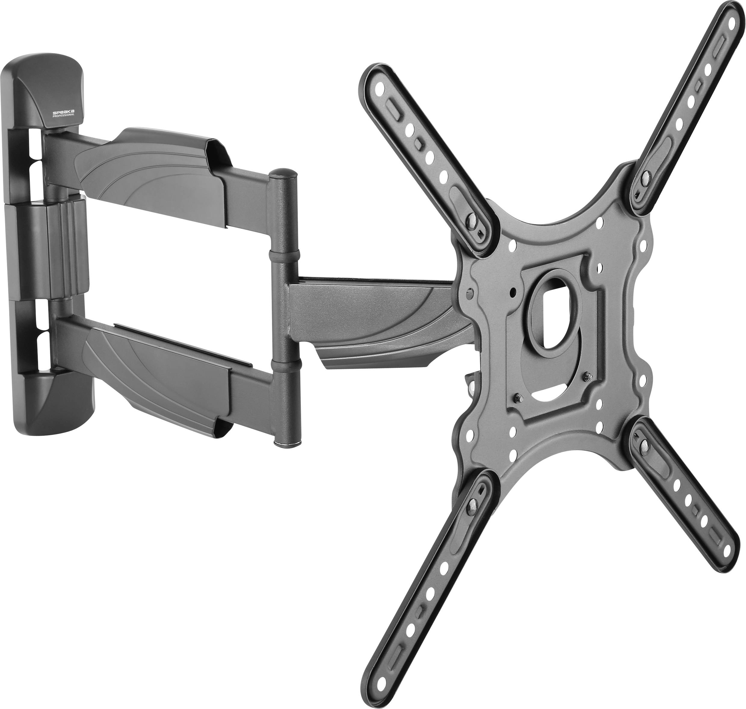 Wall mount for flat-screen displays. Adjustable arm, suitable for various screen sizes. Black, textured surface.