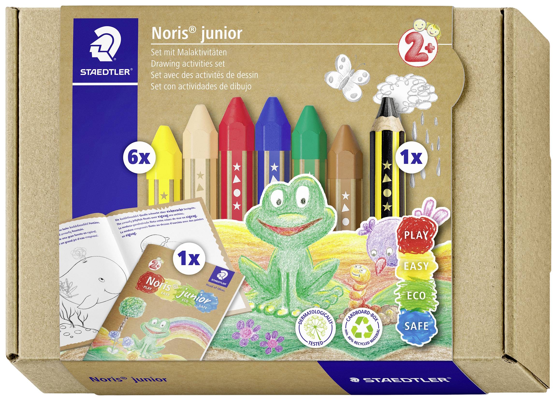 Packaging for a painting activity set with six chunky colouring pencils and a pencil. Also includes a booklet and stickers.