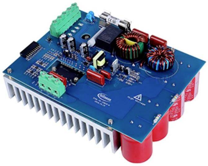 Electronic circuit with capacitors and inductors on a blue printed circuit board. Depicts components of a circuit board for technical applications.