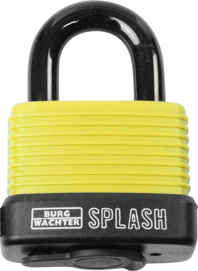 A yellow and black padlock by Burg Wächter, model 'Splash'.