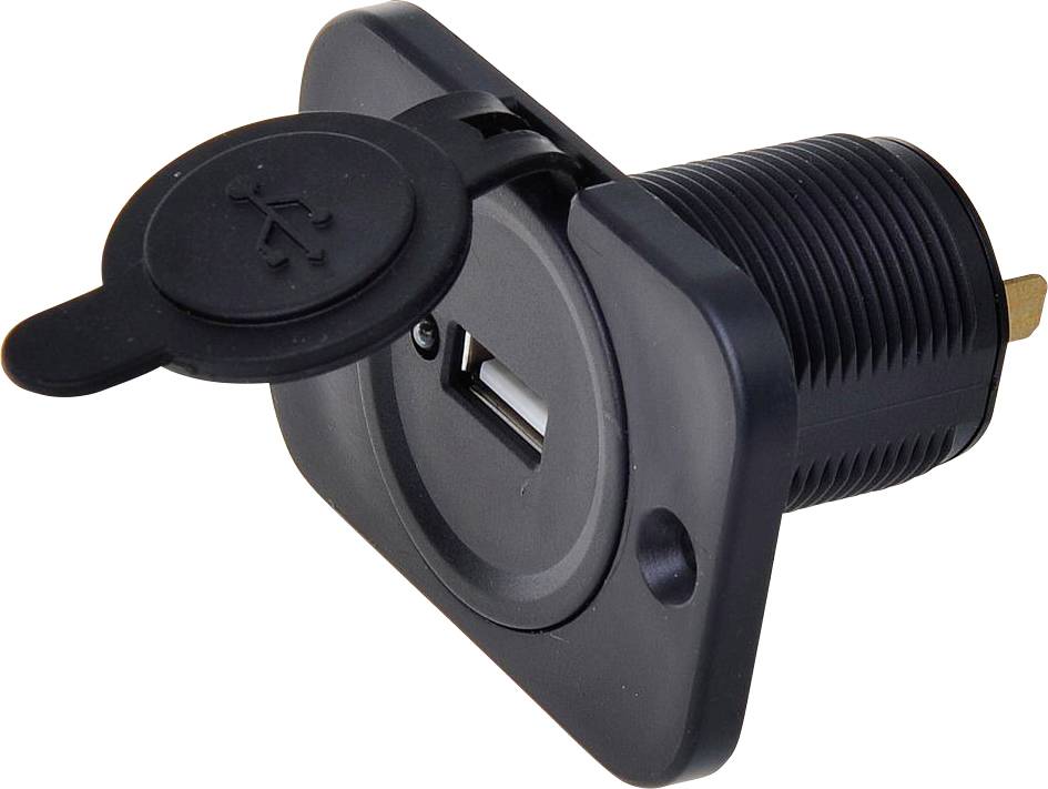 USB port with black cover for installation, suitable for power supply or data transfer.
