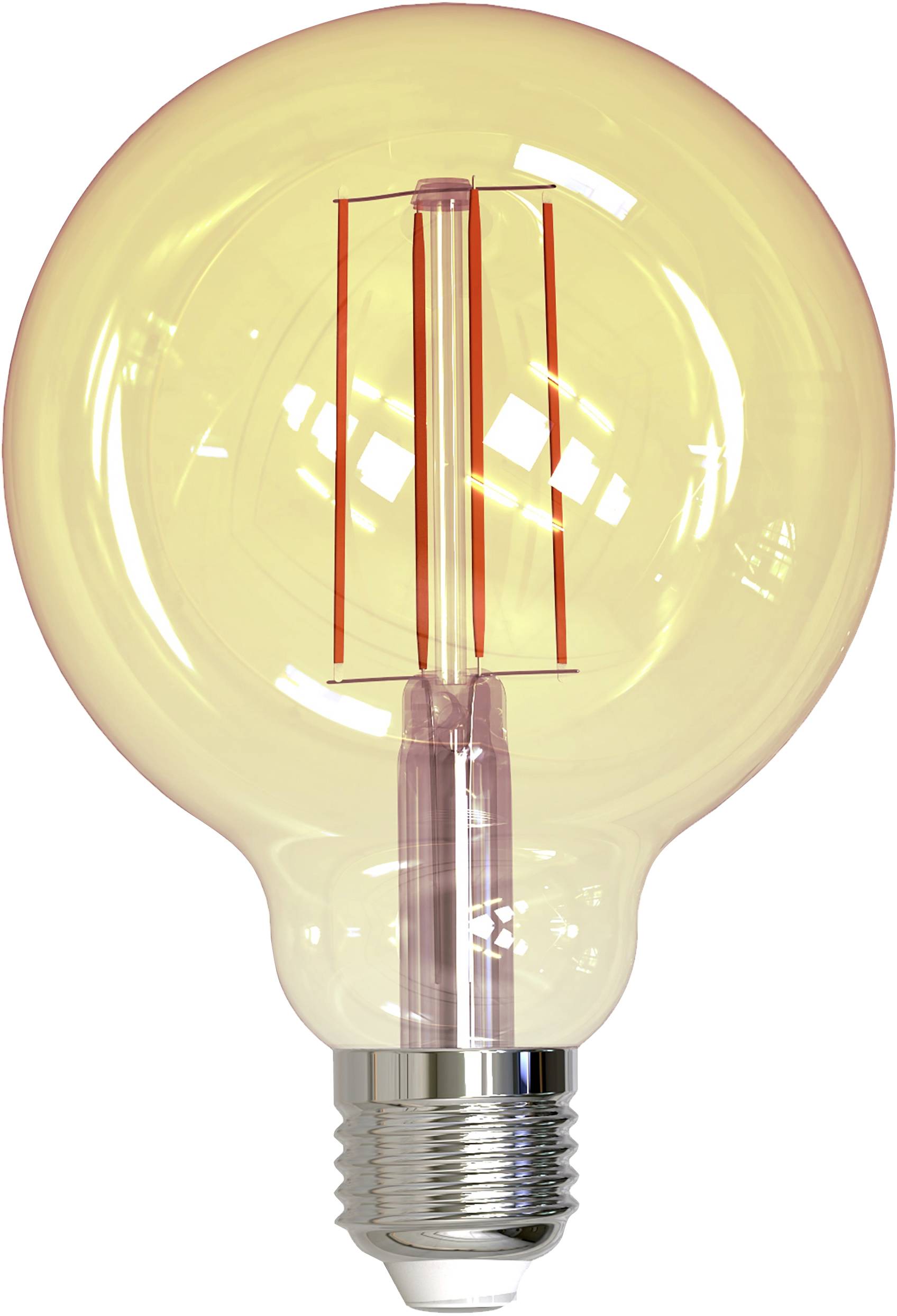 A light bulb with a visible filament, tinted orange. Symbolises ideas or illumination.